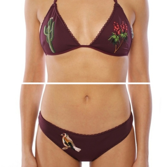Stella McCartney Embroidered Bikini Set In Maroon Size Small - Picture 2 of 10